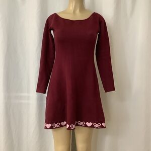 J for Justify Burgundy Knit Fabric, Long Sleeve Mini Dress.